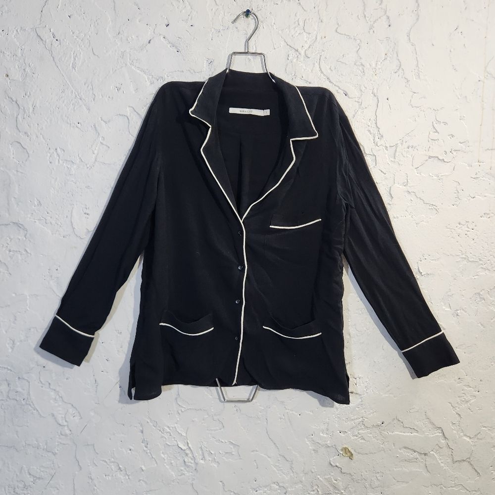 Maria Cher contrast minimalist black white top blouse size 2 - Picture 3 of 13
